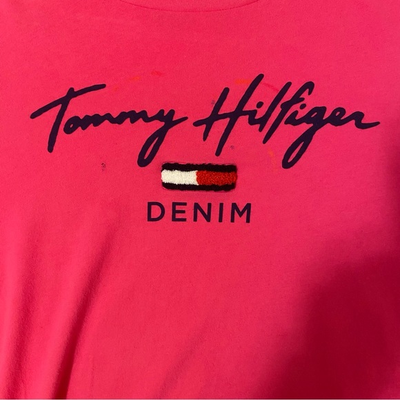 TOMMY HILFIGER - Short Sleeve Embroidered Fuzzy Logo T-Shirt - Size L - Picture 2 of 13